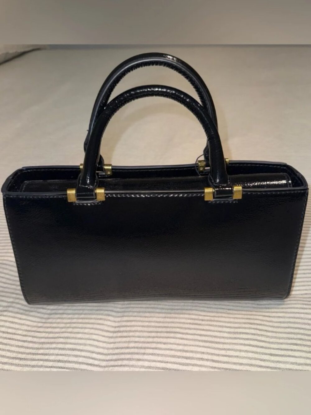 Zara Black Patent Purse with Gold Accents